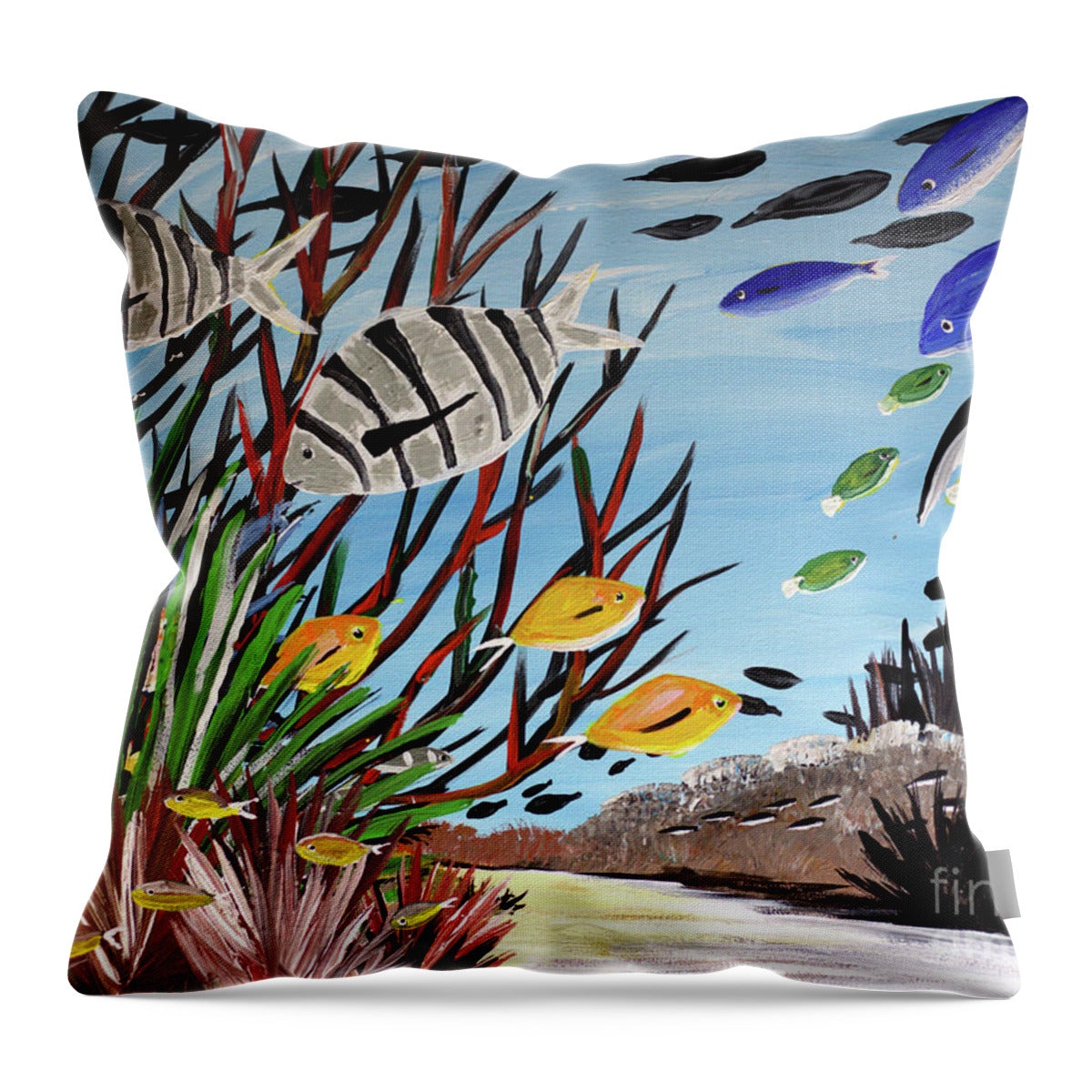 Sheep Head with Yellow Fish - Throw Pillow