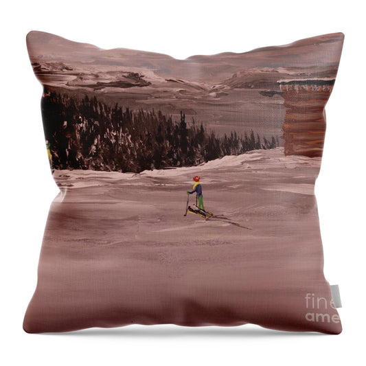 Skiers in a Winter Landscape - Throw Pillow