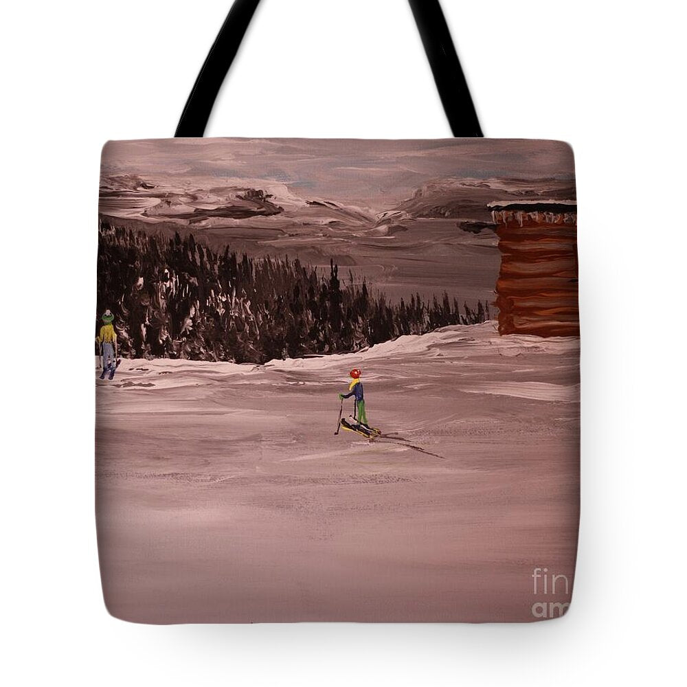 Skiers in a Winter Landscape - Tote Bag