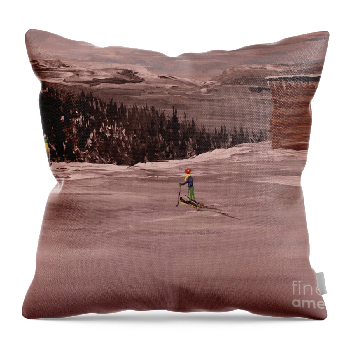 Skiers in a Winter Landscape - Throw Pillow