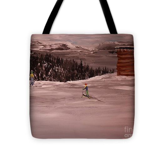 Skiers in a Winter Landscape - Tote Bag