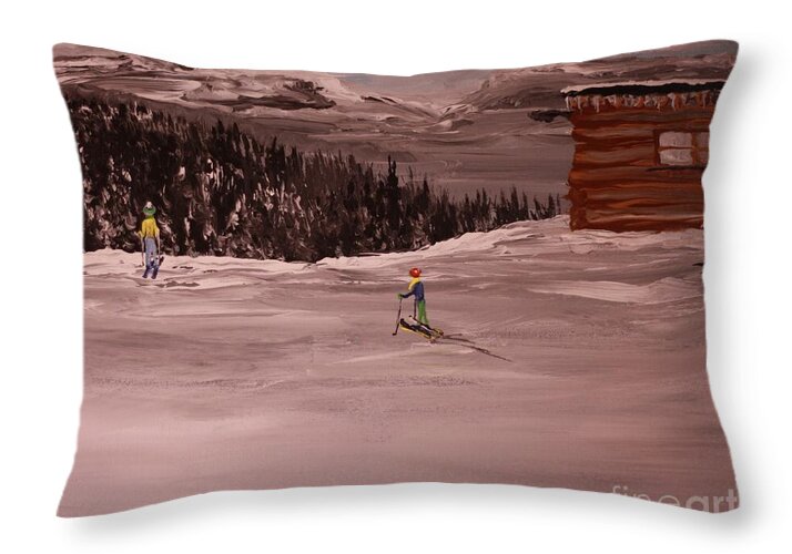 Skiers in a Winter Landscape - Throw Pillow