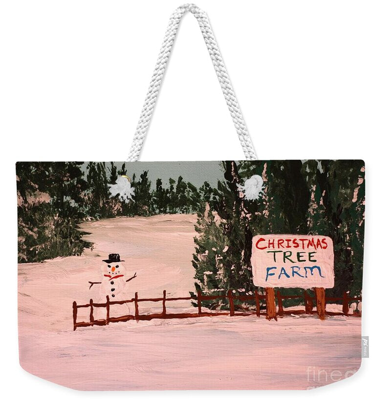 Snowy Christmas Tree Farm Scene - Weekender Tote Bag