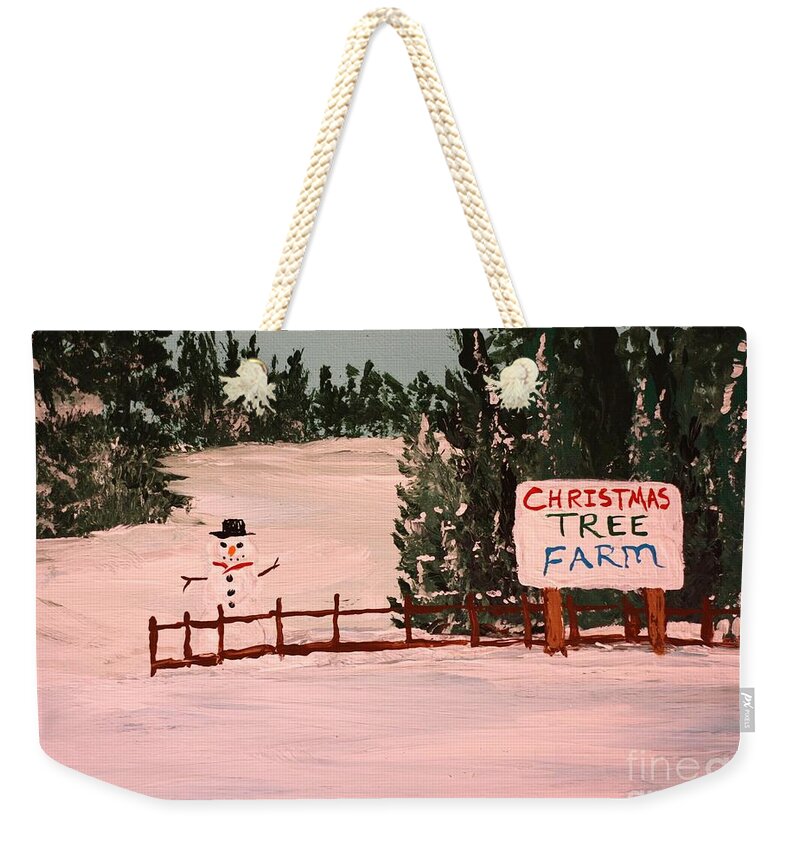Snowy Christmas Tree Farm Scene - Weekender Tote Bag