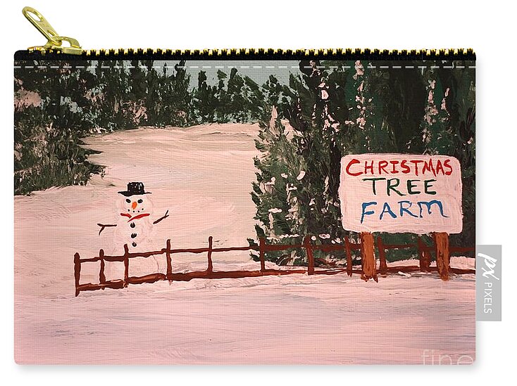 Snowy Christmas Tree Farm Scene - Zip Pouch