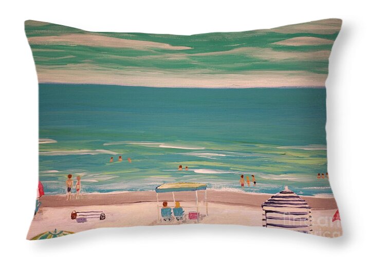 Sunbathers Enjoying a Coastal View - Throw Pillow