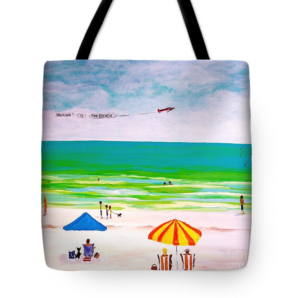 Sunny Beach Day with Banner Plane - Tote Bag