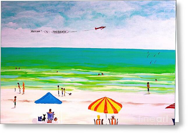 Sunny Beach Day with Banner Plane - Greeting Card