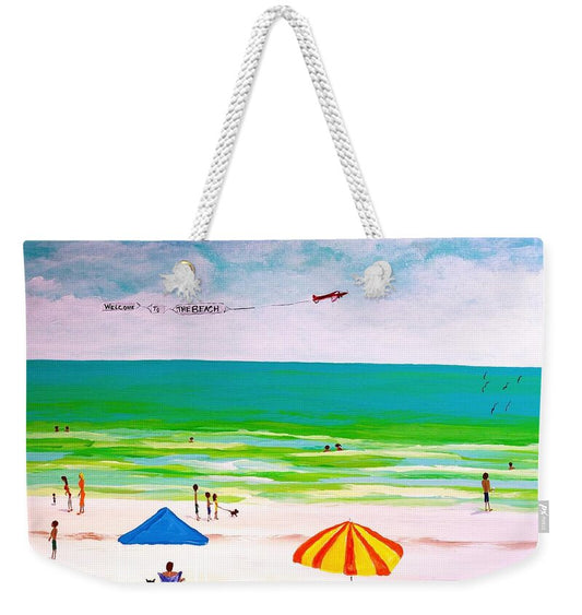 Sunny Beach Day with Banner Plane - Weekender Tote Bag