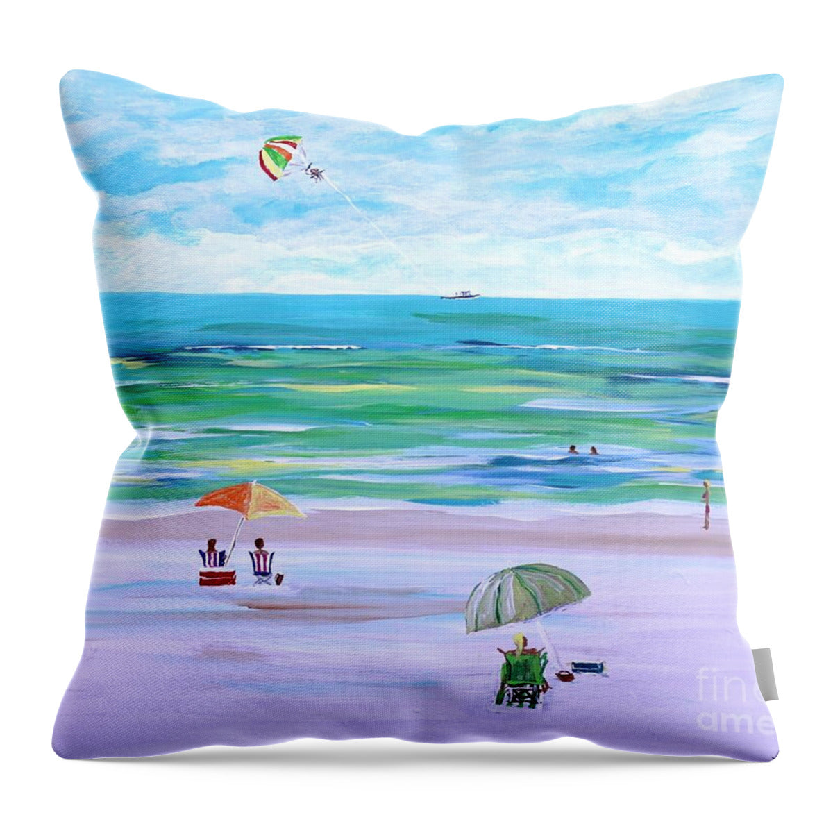 Sunny Beach Day with Parasailer - Throw Pillow