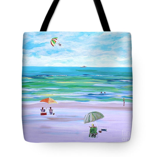 Sunny Beach Day with Parasailer - Tote Bag