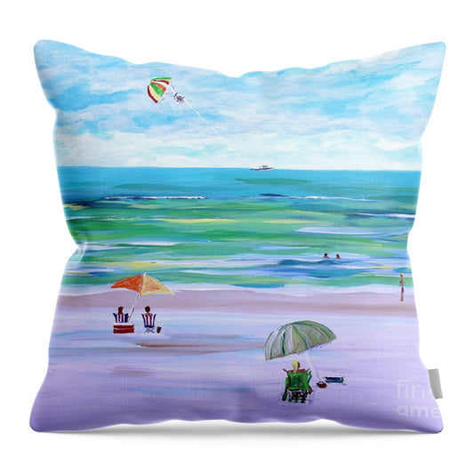 Sunny Beach Day with Parasailer - Throw Pillow