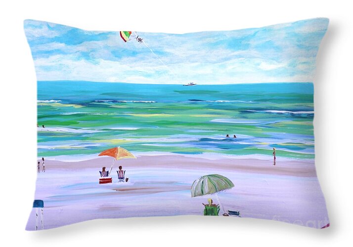 Sunny Beach Day with Parasailer - Throw Pillow