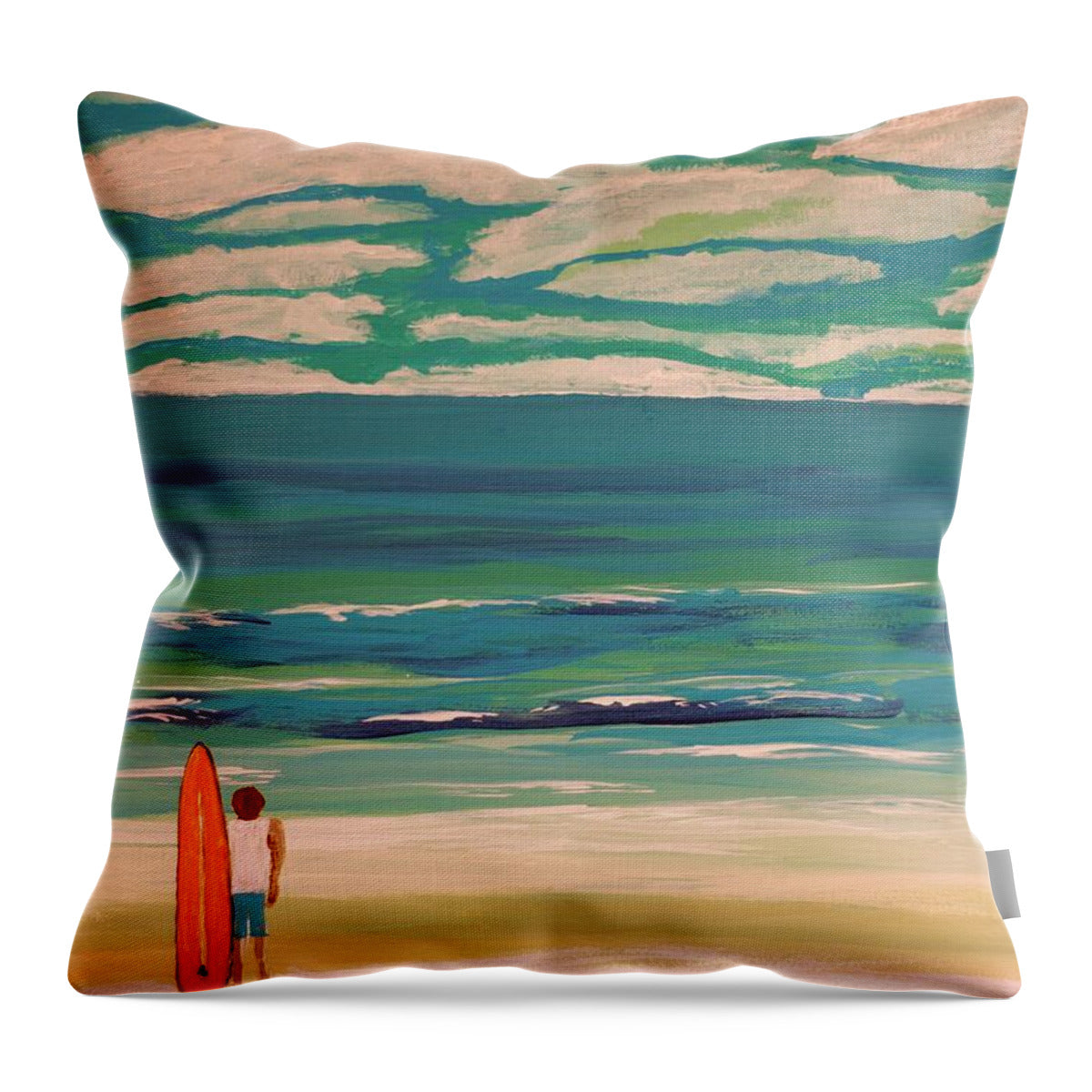 Surfer Gazing at Endless Ocean - Throw Pillow