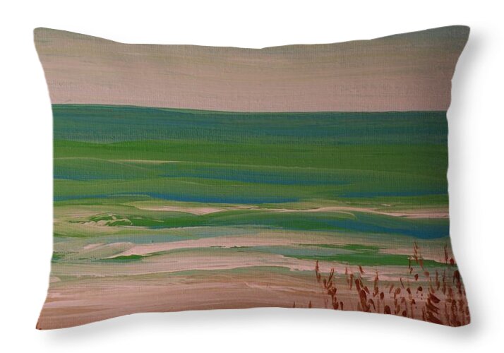 Tranquil Beach Scene with Heron - Throw Pillow