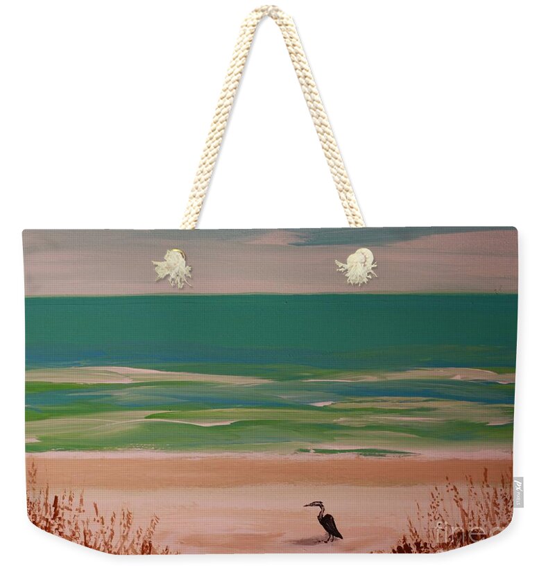 Tranquil Beach with Heron - Weekender Tote Bag