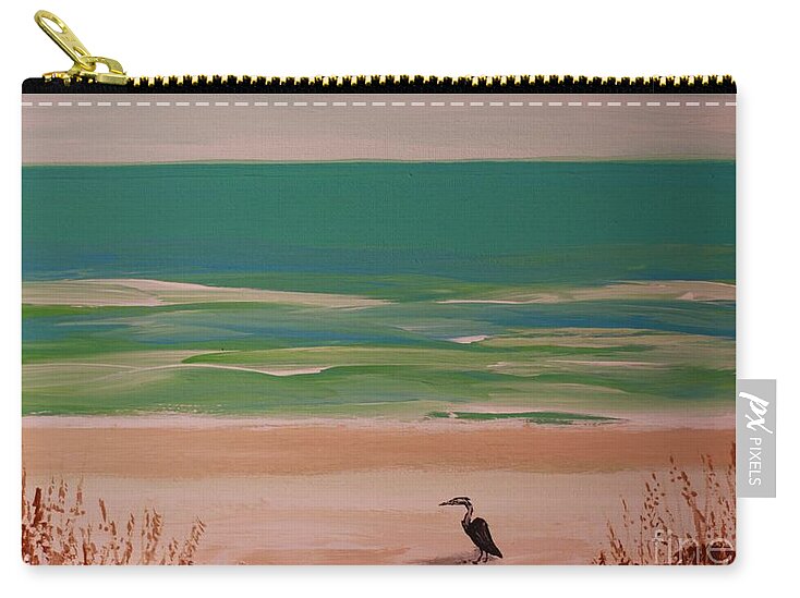 Tranquil Beach with Heron - Zip Pouch