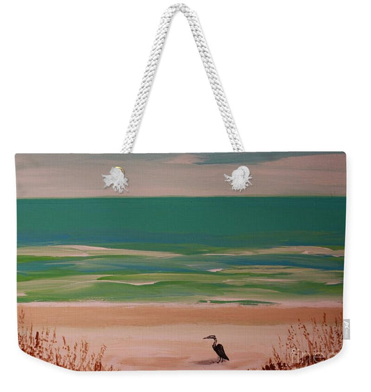 Tranquil Beach with Heron - Weekender Tote Bag