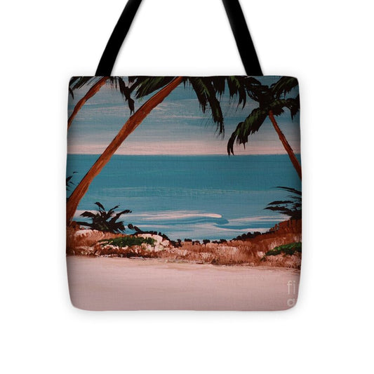 Tropical Beach with Palm Trees - Tote Bag