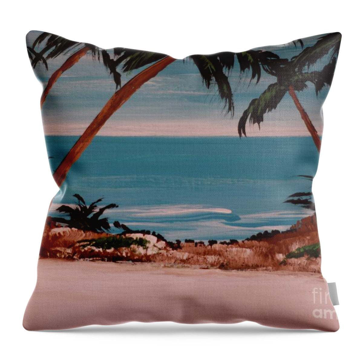Tropical Beach with Palm Trees - Throw Pillow