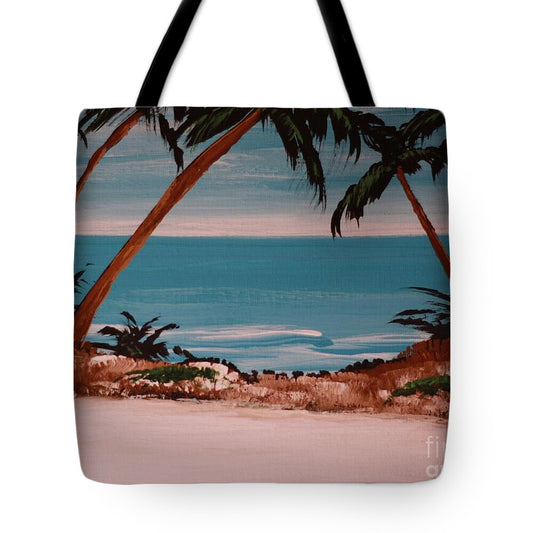 Tropical Beach with Palm Trees - Tote Bag