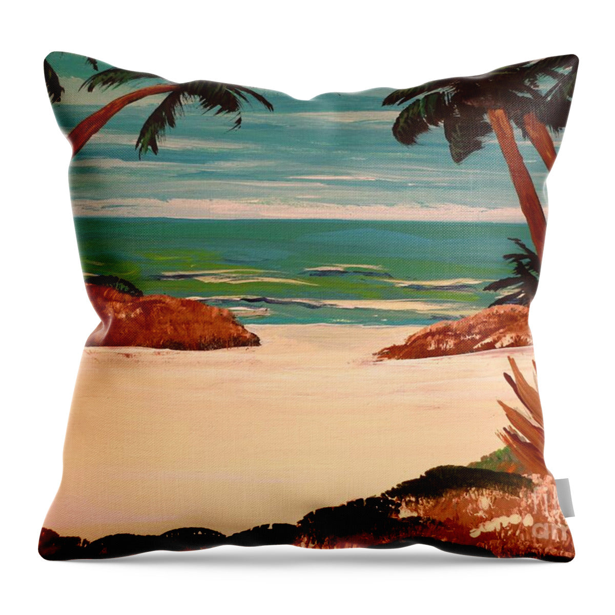 Tropical Shoreline Tranquility - Throw Pillow