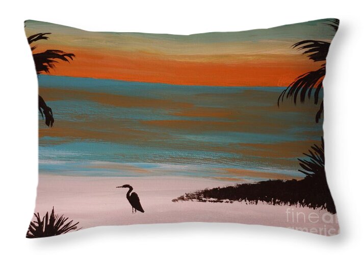 Tropical Sunset Over Serene Beach - Throw Pillow