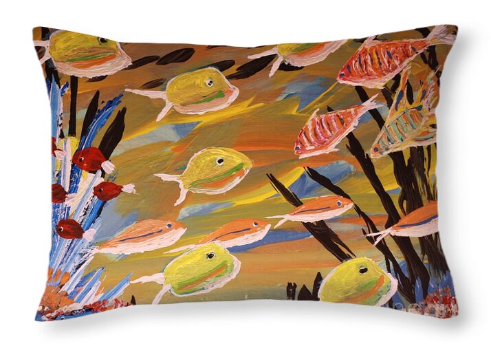 Underwater Colorful Fish Scene - Throw Pillow