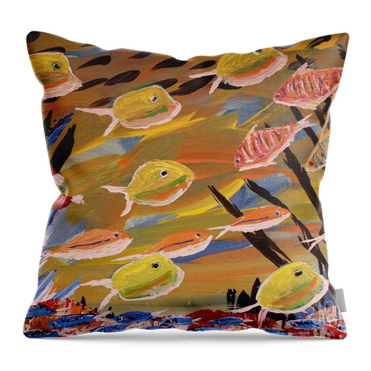 Underwater Colorful Fish Scene - Throw Pillow
