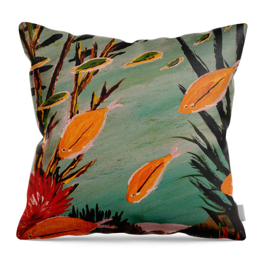 Underwater Scene with Orange Fish - Throw Pillow