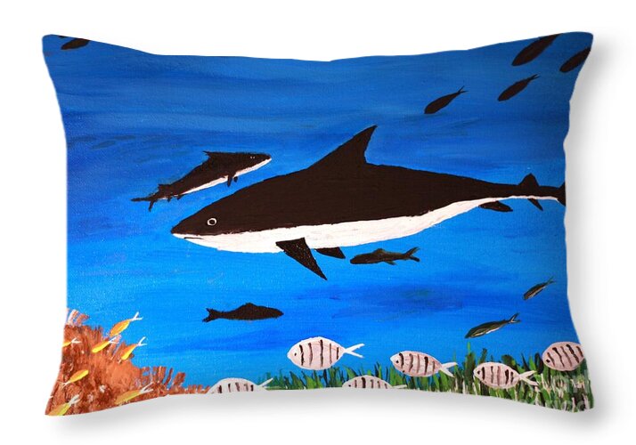 Underwater Shark Scene - Throw Pillow