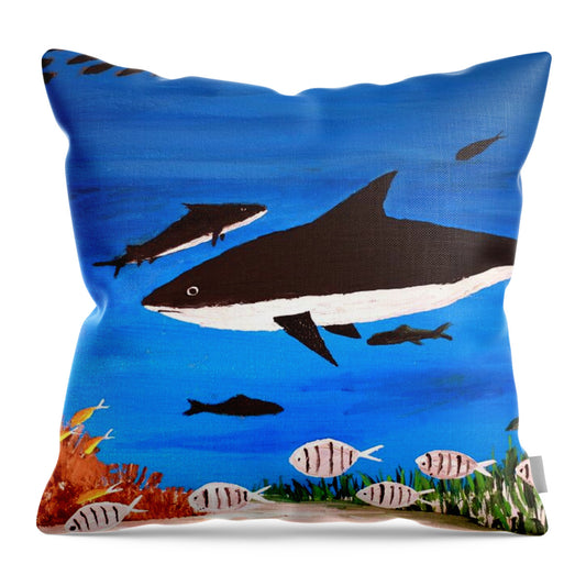 Underwater Shark Scene - Throw Pillow