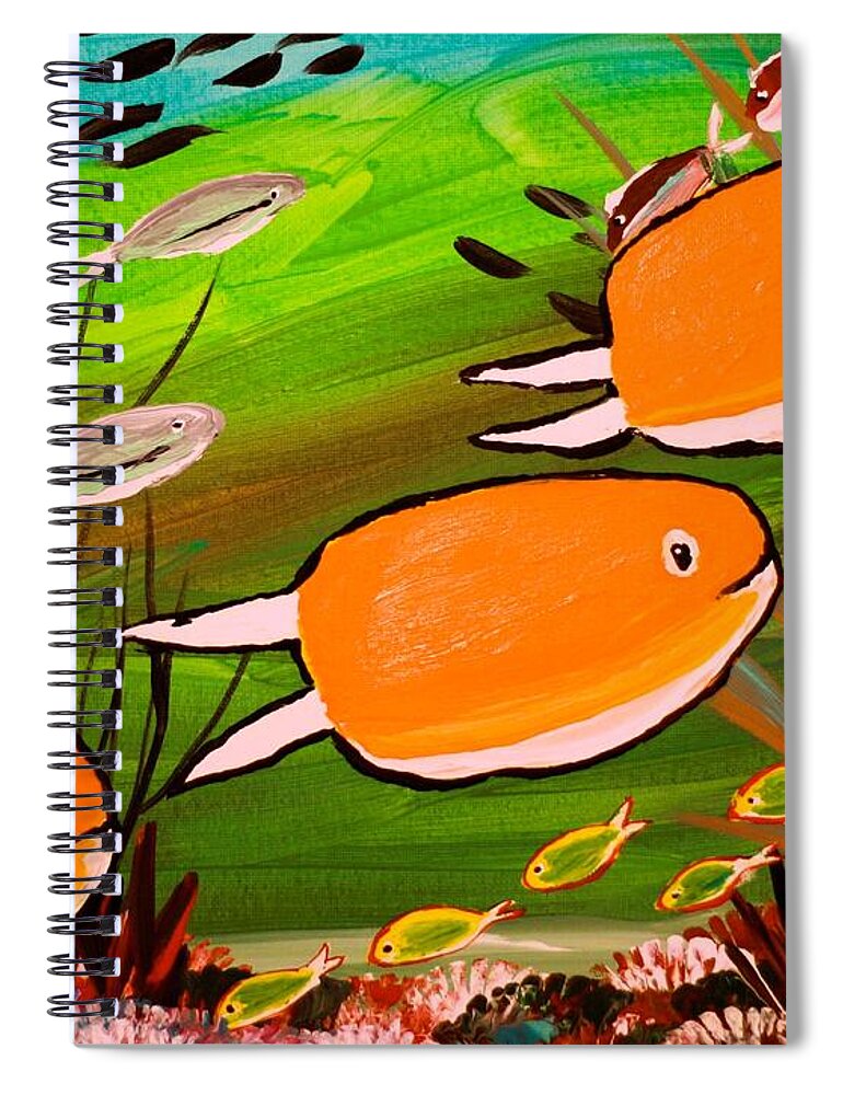 Vibrant Orange Fish in Underwater Scene - Spiral Notebook