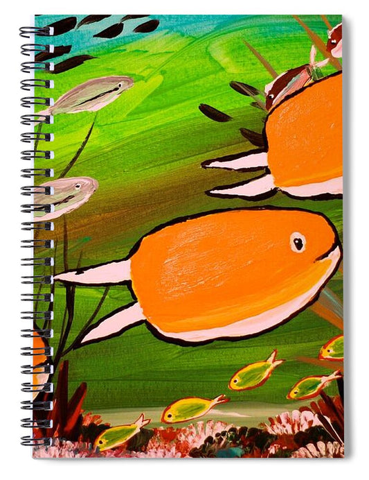 Vibrant Orange Fish in Underwater Scene - Spiral Notebook