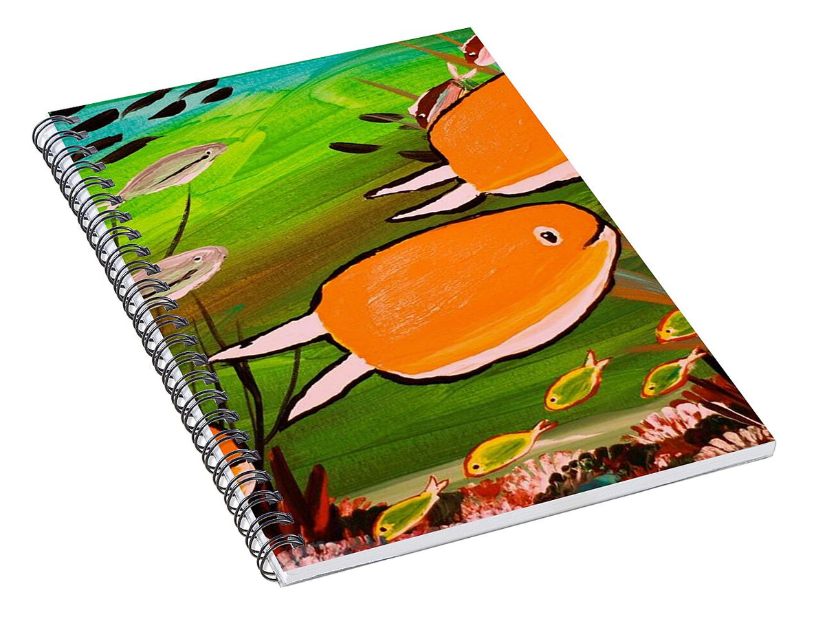 Vibrant Orange Fish in Underwater Scene - Spiral Notebook