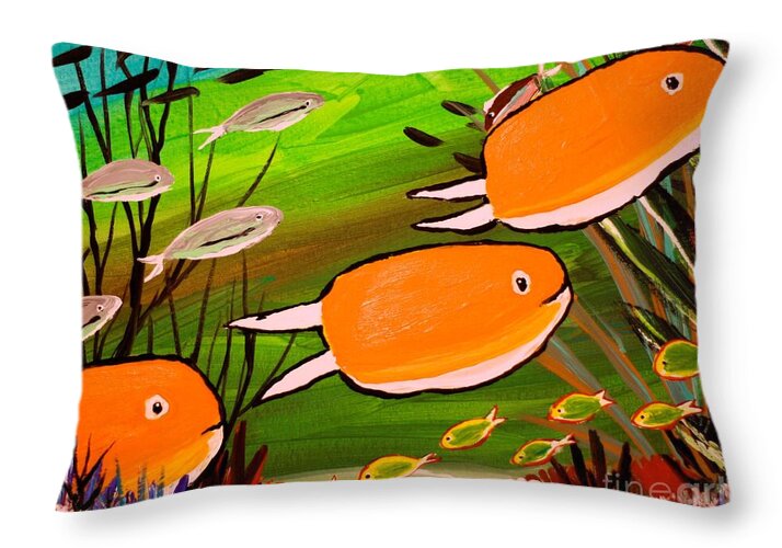 Vibrant Orange Fish in Underwater Scene - Throw Pillow