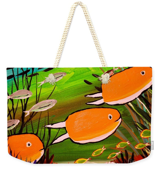 Vibrant Orange Fish in Underwater Scene - Weekender Tote Bag