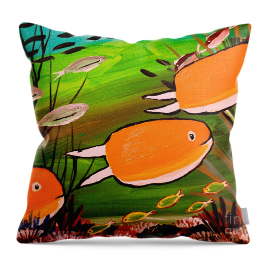 Vibrant Orange Fish in Underwater Scene - Throw Pillow