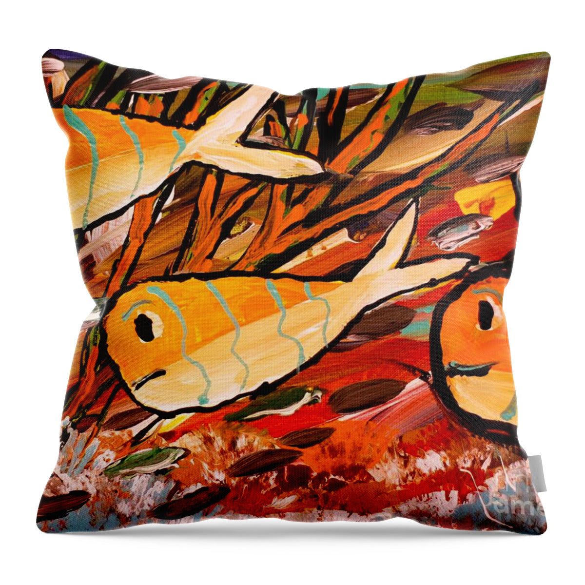 Vibrant Orange Fish Underwater - Throw Pillow
