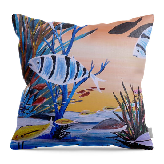 Vibrant Underwater Fish Scene - Throw Pillow