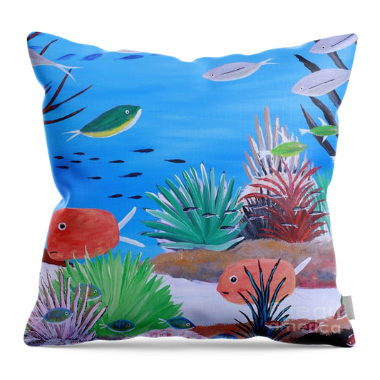 Vibrant Underwater Marine Scene - Throw Pillow