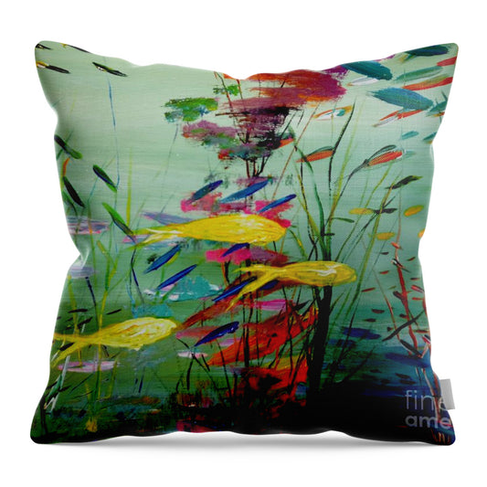 Yellow Fish Aquarium - Throw Pillow